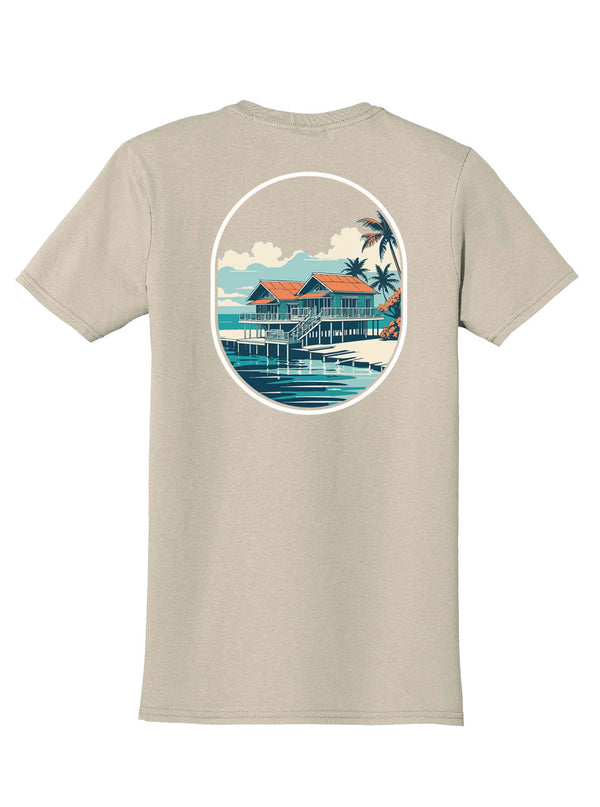 Beach House Back Print with Pocket Print T-Shirt