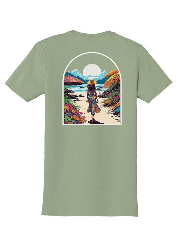 Beach Walk Back Print with Pocket Print T-Shirt