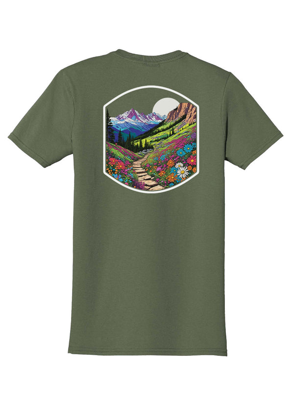 Mountain Trail Back Print with Pocket Print T-Shirt